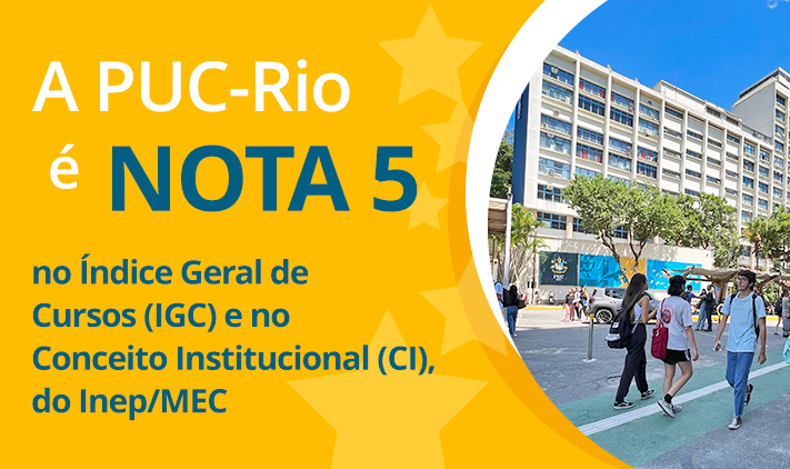 PUC-Rio conquista nota 5 no Índice Geral de Cursos (IGC) e no Conceito Institucional (CI), ambas avaliações do INEP/MEC, posicionando-se como a primeira universidade privada do país e entre as 20 melhores no ranking geral