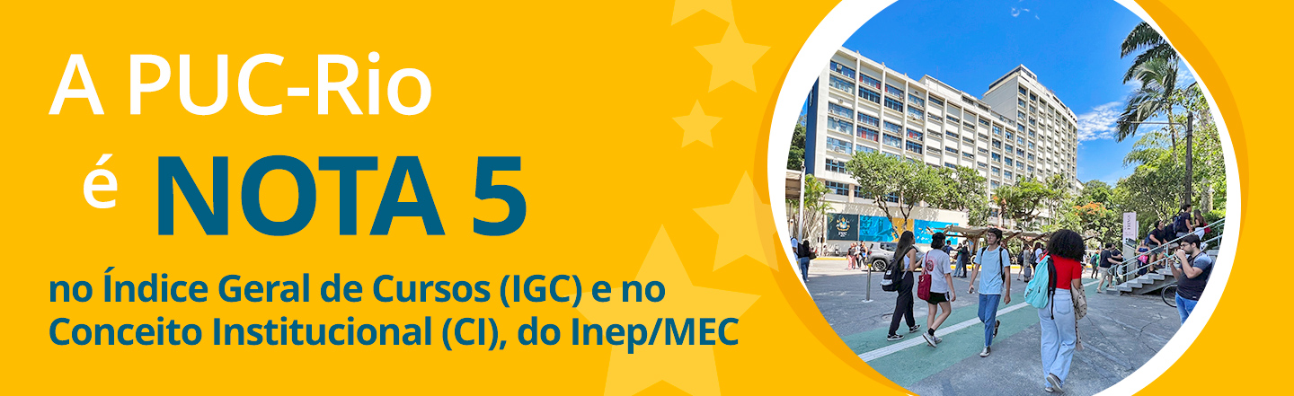 PUC-Rio conquista nota 5 no Índice Geral de Cursos (IGC) e no Conceito Institucional (CI), ambas avaliações do INEP/MEC, posicionando-se como a primeira universidade privada do país e entre as 20 melhores no ranking geral