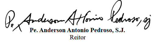 Assinatura do Reitor Pe. Anderson Antonio Pedroso, S.J.